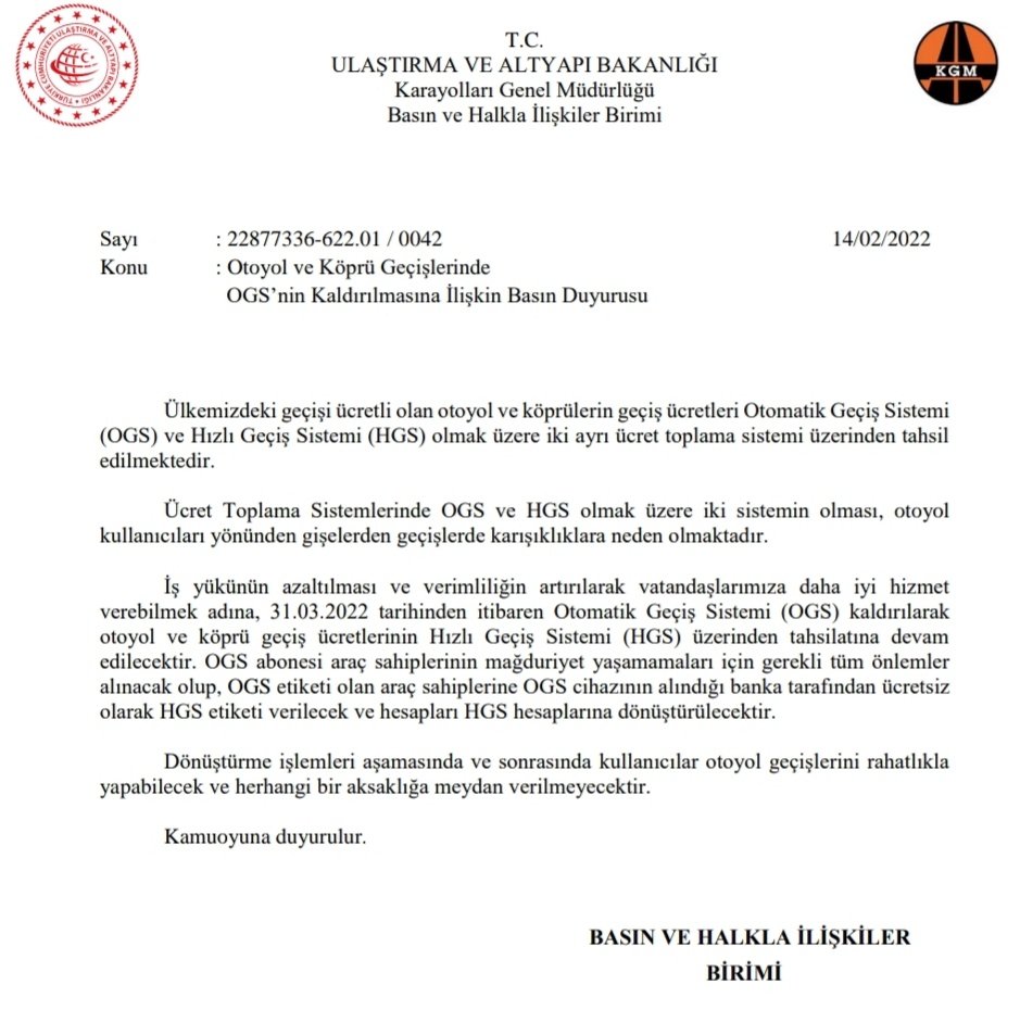 OGS kalktı mı OGSden HGSye nasıl geçilir HGS nasıl alınır OGSli araçlar köprü ve ücretli yollardan nasıl geçecek (2)