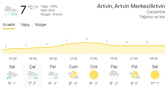 artvin hava durumu