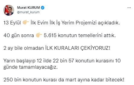 ilk evim ilk iş yerim kuraları için murat kurumun açıklaması