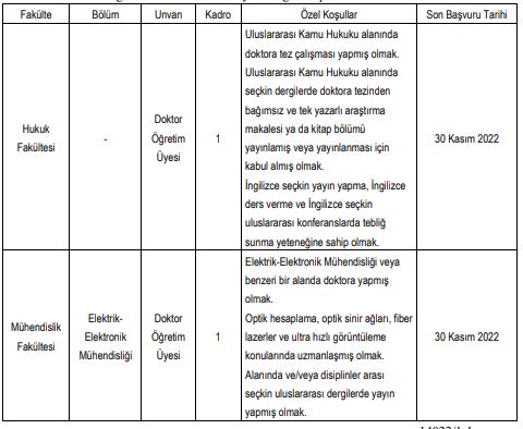 koç üniversitesi öğretim üyesi alım ilanı