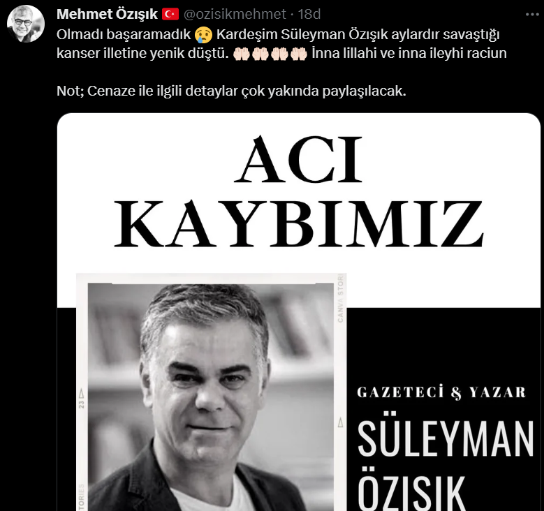 Gazeteci Süleyman Özışık vefat etti - Timeturk Haber