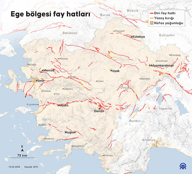 Türkiye MTA Diri Fay Haritasına Göre Üçüncü Derece Riskli Bölgeler