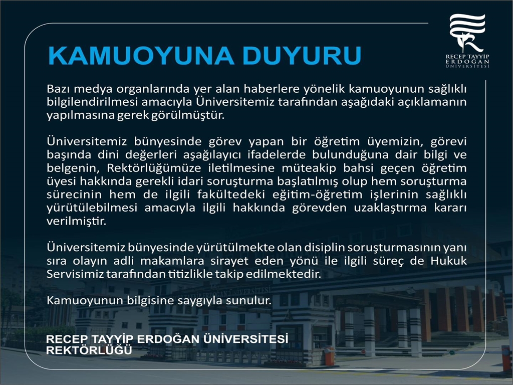 RTEÜ'de Dini Değerlere Aşağılayıcı İfadeler Nedeniyle Soruşturma Başlatıldı