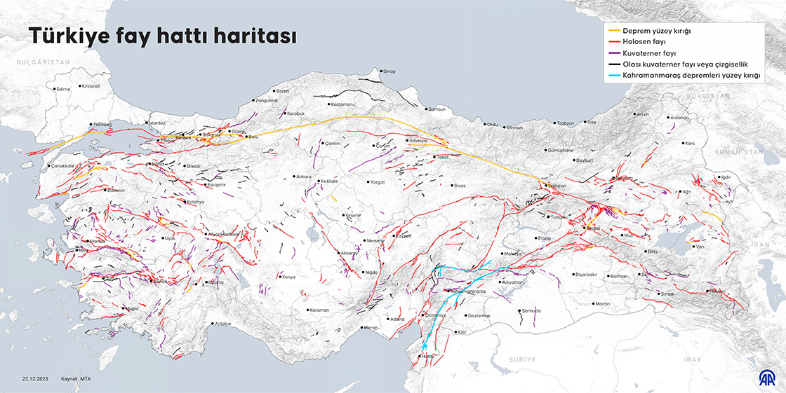 MTA Diri Fay Haritasına Göre Birinci Derece Riskli Bölgeler