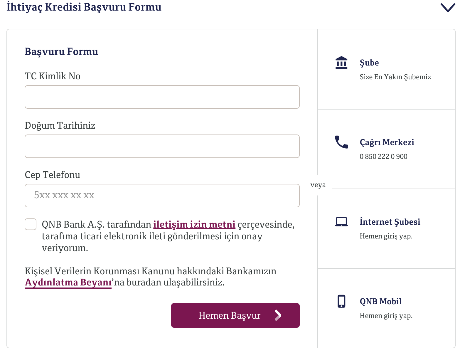 qnb faizsiz kredi başvuru formu