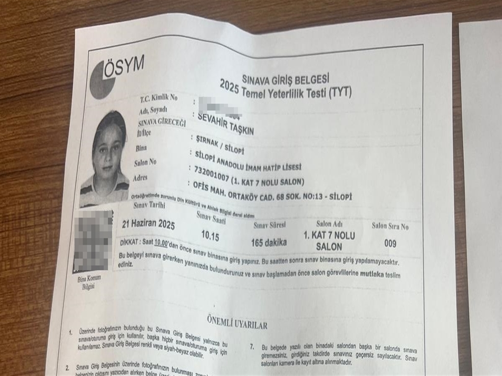 Silopi ilçesinde lise son sınıf öğrencisi Sevahir Taşkın’ın sınav deneyimindeki şaşırtıcı gelişmeler