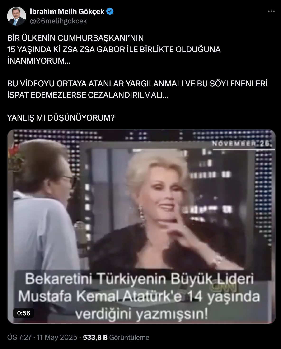 Gökçek'in Sosyal Medya Paylaşımı ve Tartışma