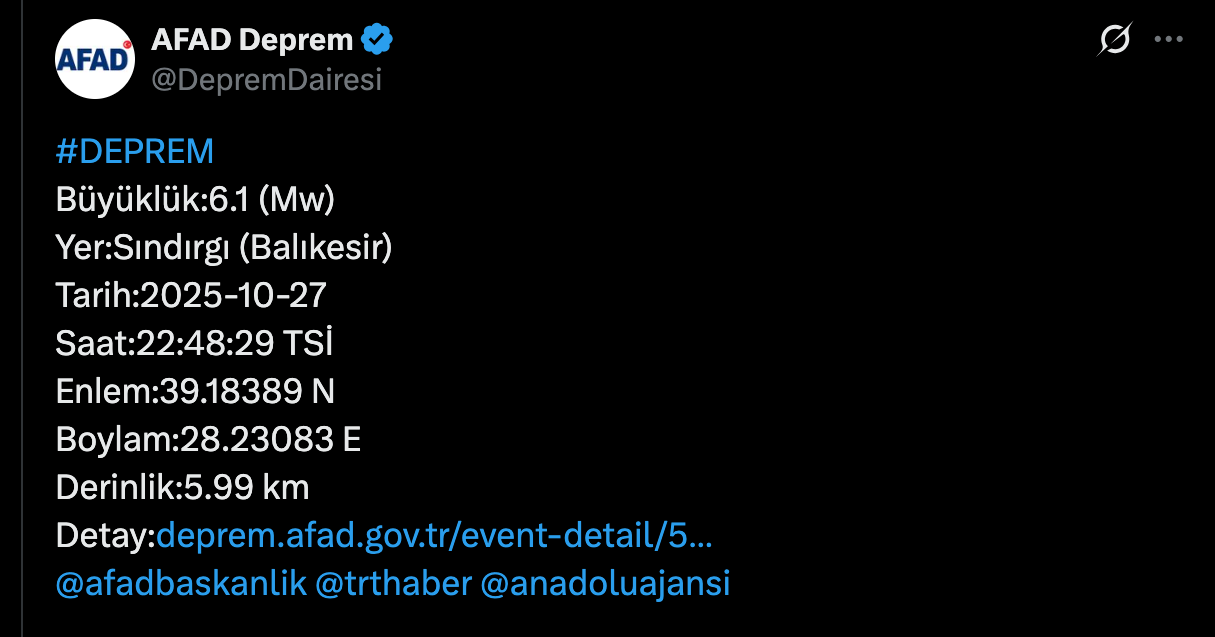 Balıkesir Sındırgı'da 6,1 Büyüklüğünde Depremin Ardından Gelen Gelişmeler ve Yetkililerin Açıklamaları