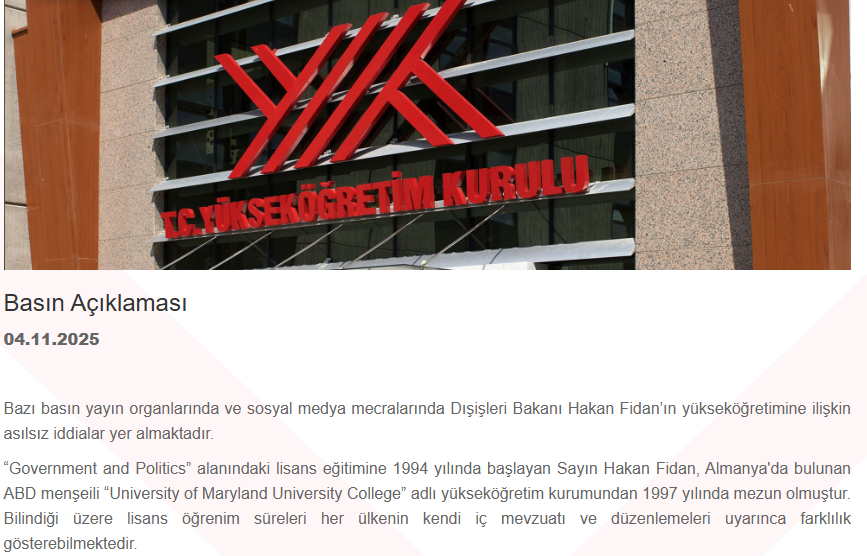 YÖK Açıklaması: Hakan Fidan’ın Yükseköğretim Süreçlerinde Usulsüzlük Yok