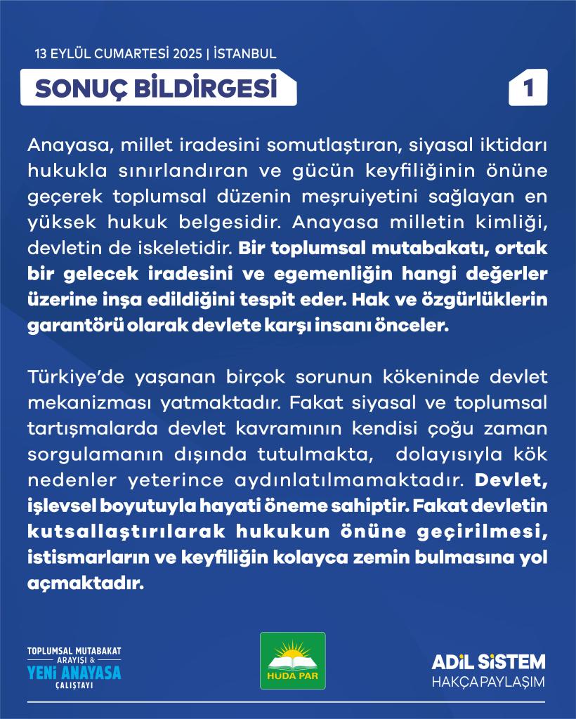 Milletin İradesi ve Yeni Anayasa İçin Toplumsal Mutabakat Çalıştayı Sonuç Bildirisi