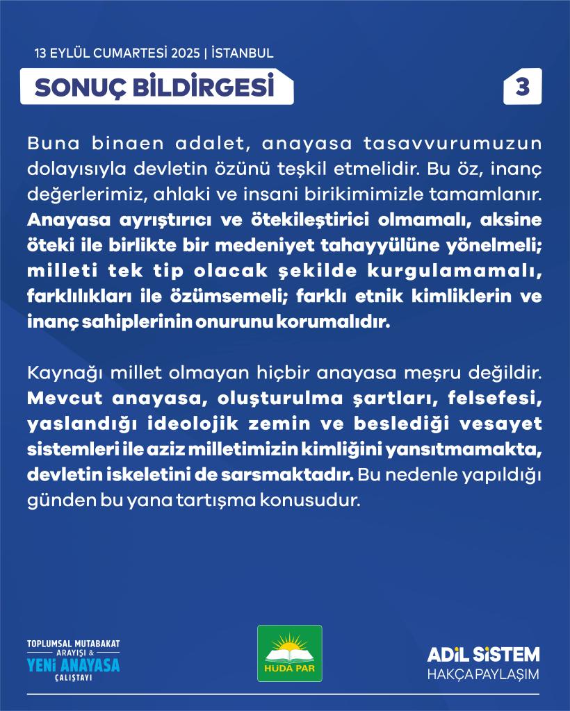 Milletin İradesi ve Yeni Anayasa İçin Toplumsal Mutabakat Çalıştayı Sonuç Bildirisi