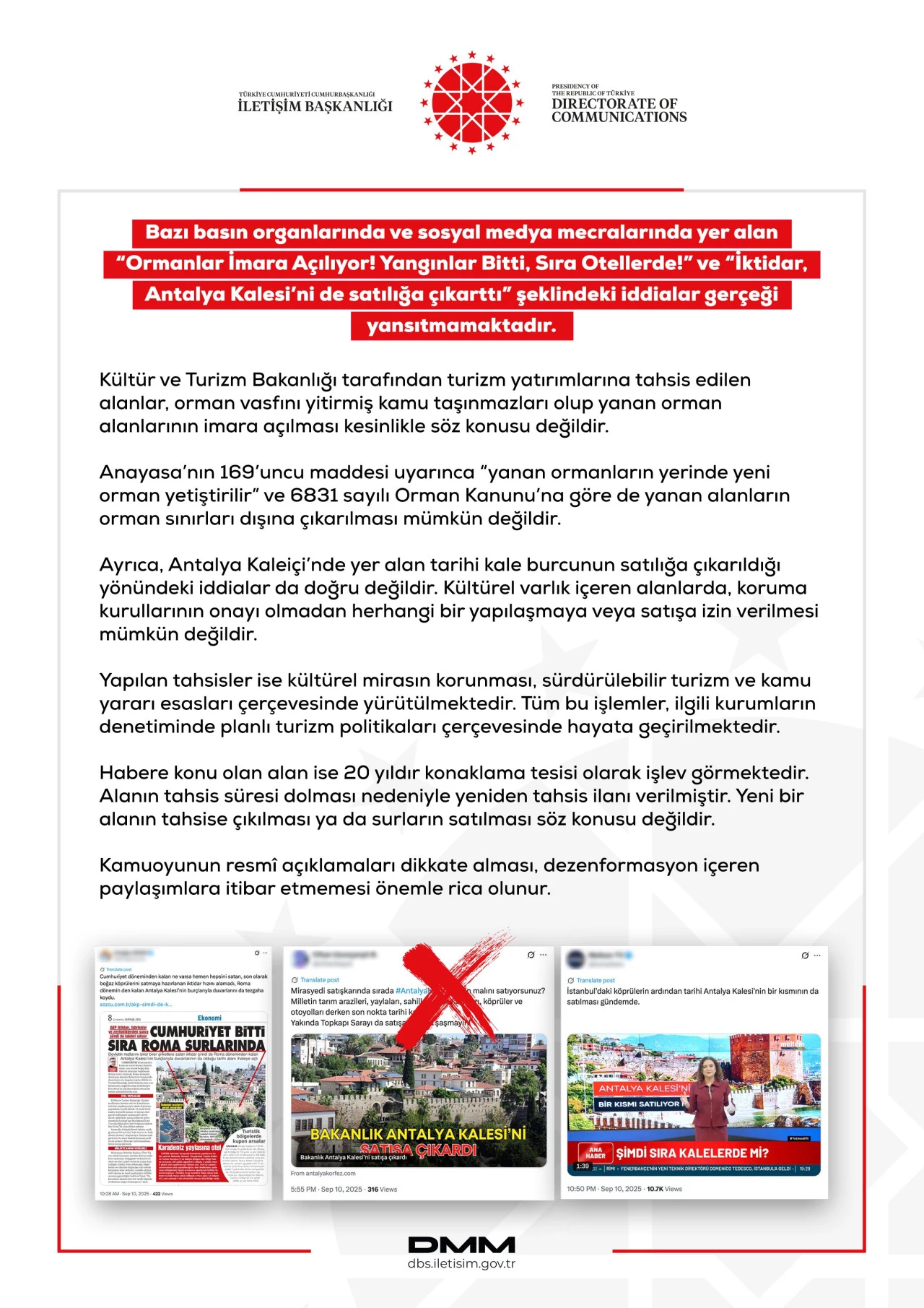 DMM Açıklaması: Turizm Alanları ve Surların Durumu Hakkında Net Bilgilendirme
