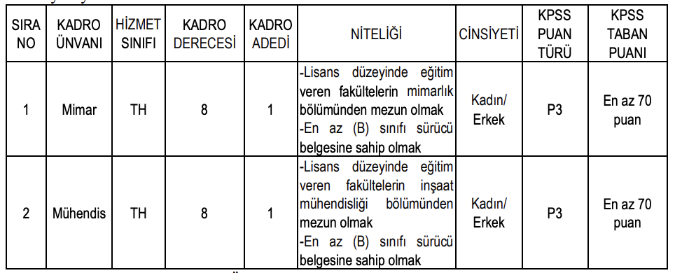 mimar ve mühendis alımı