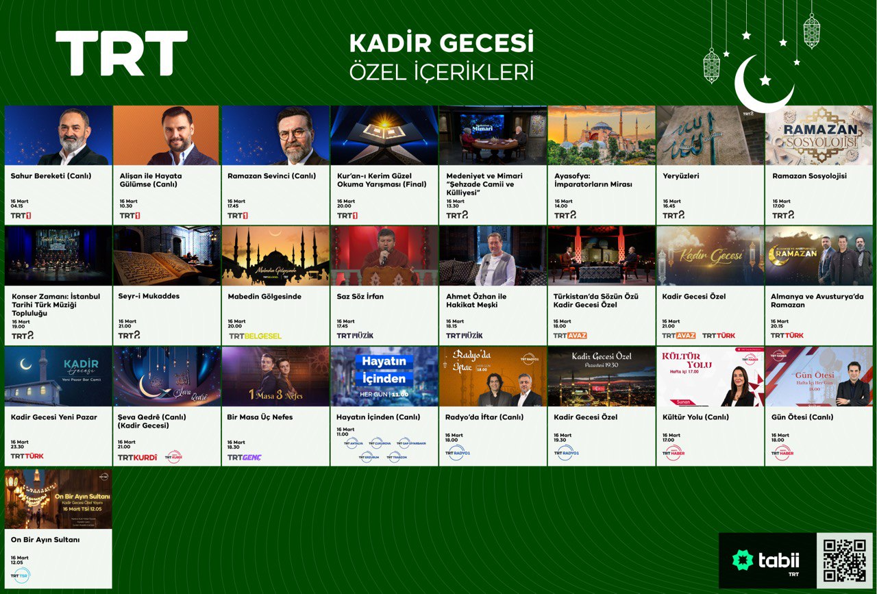 TRT'den Kadir Gecesi'ne Özel Yayınlar