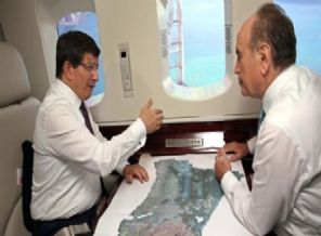 Davutoğlu 3. Köprü'yü havadan denetledi