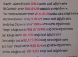 Cizre'de cadde ve sokak isimleri Kürtçe oldu