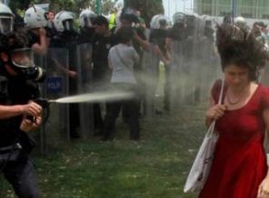 Kırmızılı kadına gaz sıkan polis konuştu