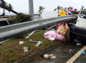 Rize'de kaza yapan otomobile bariyer saplandı