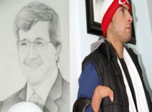 Olmayan elleriyle Davutoğlu’nun portresini çizdi