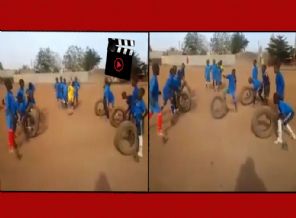 Çocukların araç lastikleriyle yaptıkları idman